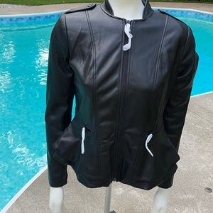 Black peplum faux leather jacket NWT